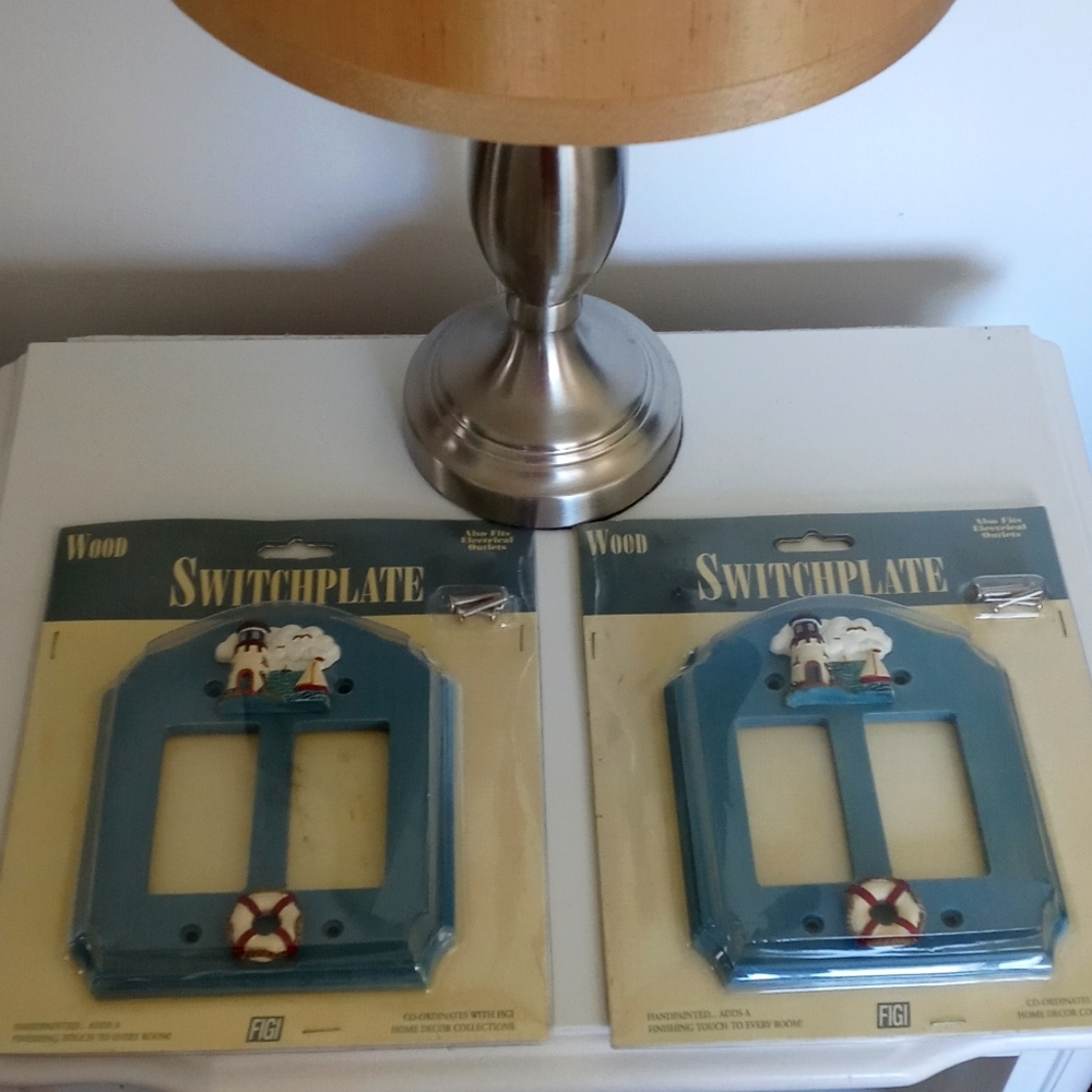 Two double switch covers with lighthouses made from wood nwt